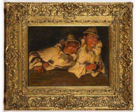                     HOECKER,             Paul (1854 Oberlangenau/Schlesien - 1910 München)    Zwei HarlekineÖl/Malkarton. Rec
