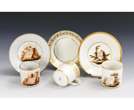 3 Empire-Tassen. Gotha. Verschiedene "G."-Marken, um 1800.             Polychrom bemalt, goldstaffiert. 3 Tassen (H 6-6,5 cm)