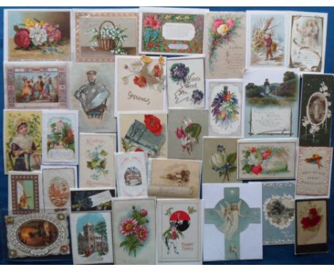 Greetings Cards, approx. 200 mainly Victorian cards to include fringed, embossed, die-cut, hand painted, lace, deckle edged, 