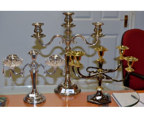 Silver Plated Ware - a three-light, two branch candelabrum;  another, five light;  etc (3)