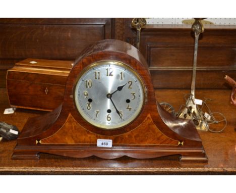 A 1930s mahogany and walnut Napoleon hat mantel clock case 