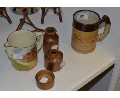 A Denby stoneware mug, Greyhound handle; a stoneware inkwell; another; a Royal  Doulton series ware jug (5)