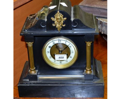 A Victorian Belgium mantel clock, slate and brass case made for  Mappin and Webb, eight day French movement by Japey Freres, 