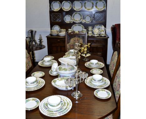 A comprehensive Royal Worcester Vine Harvest  pattern dinner service comprising of tureen and cover, dinner plates, side plat