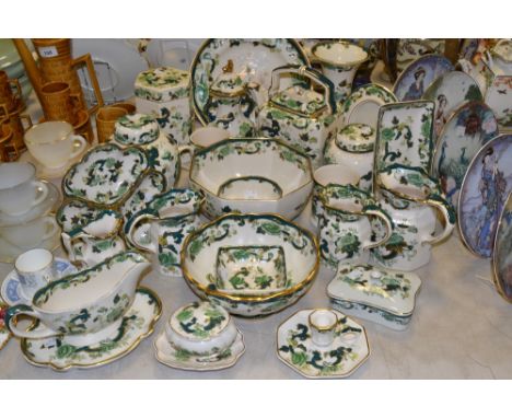 Mason's Chartreuse pattern - ginger jars, tea kettle, hexagonal jugs, hors d oeuvre dishes, photograph frame  chamberstick, w