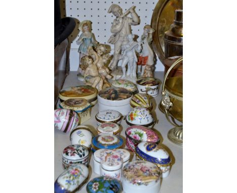 Various early 20th century English and French trinket dishes and bonbon dishes;  figures;  etc 