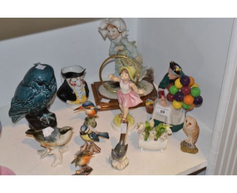 Decorative Ceramics - Royal Doulton The Old Balloon Seller HN1315; a Poole pottery owl; a Royal Worcester figure ' Sundays Ch