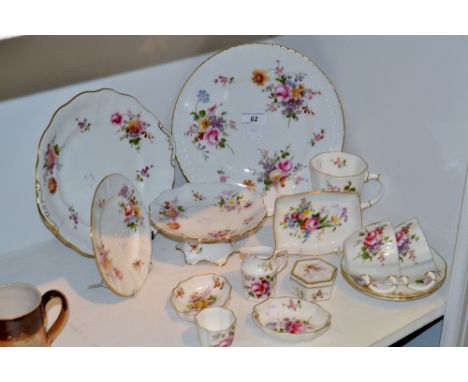 An Abbeydale pin dish; a Royal Crown Derby Derby Posies pattern mug, cups and saucers, trinket pot and cover,, pin dishes; br