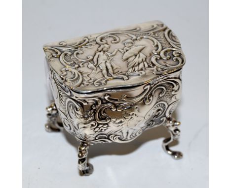 A late 19th Century silver Dutch miniature bombe commode chest