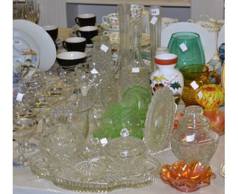 Glassware - a Victorian overpainted opaque glass vase; a Carnival glass bowl; Babycham glasses; pressed glass dressing table 