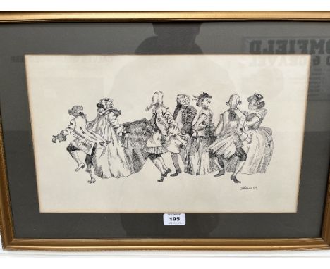 J.H.P. PALMER. BRITISH 20TH CENTURY  Figures dancing. Signed and dated '69. Pen and ink 10½' x 17½'