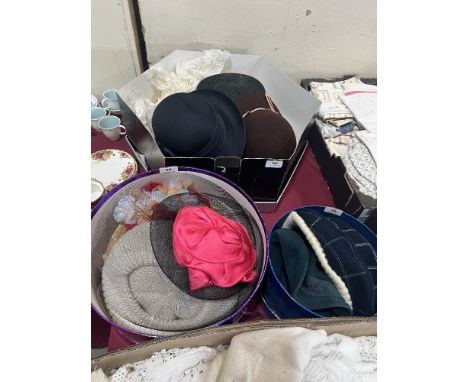 3 boxes of vintage hats
