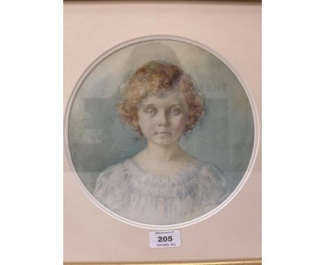 ELIZABETH MARY BURGESS. BRITISH 1878-1961 Portrait of a young girl. Signed and dated 1906. Watercolour 8½' diam