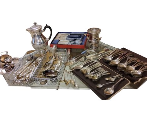Flatware - an E.P.N.S.&nbsp; Old English pattern soup ladle;&nbsp; Fiddle pattern table and dessert spoons;&nbsp; &nbsp;etc 