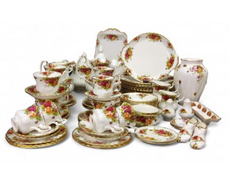A Royal Albert Old Country Roses dinner, coffee and tea service, for six, comprising ten dinner plates, teacups, coffee cups,