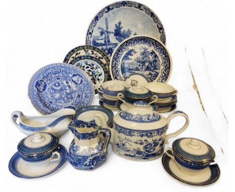 Blue and White - a Copeland Spode Italian pattern panelled jug, printed mark;&nbsp; &nbsp;a Spode Blue Room Collection teapot