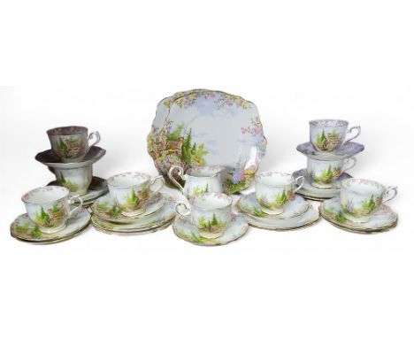 A Royal Albert Kentish Rockery pattern tea service, for nine, comprising teacups, saucers, side plates, bread and butter plat