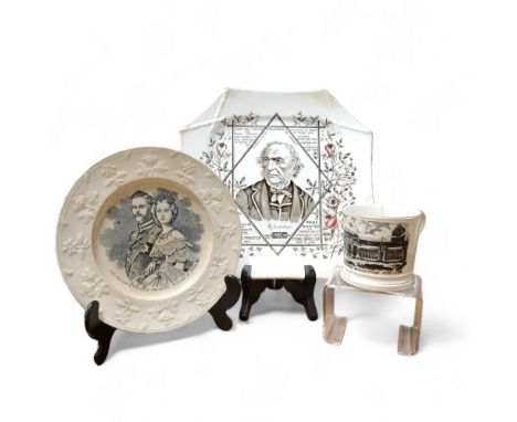 A 19th century English porcelain cabinet mug, printed with a view of The Great International Exhibition for 1862; a 19th cent