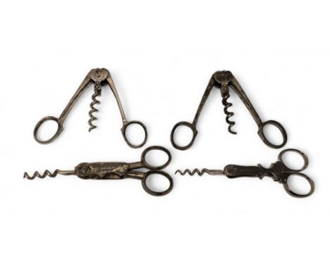 A late 19th century French Foucher &amp; Cie., Epernay scissor-action champagne cage cutters, one blade fitted with a retract