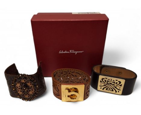 A Salvatore Ferragamo Gancini bracelet, the front plaque with Gancini is inspired by the Hug collection and covers the clasp'