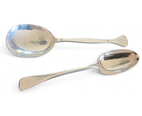 A silver tablespoon, Old English pattern,&nbsp;Josiah Williams &amp; Co, London, 1923; a silver serving spoon, Art Nouveau st