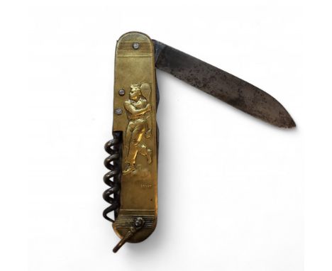 An early 20th century French Sujet Couperier Coursolle 'Wrench' multi-tool pocket knife, the bronze scales embossed in relief