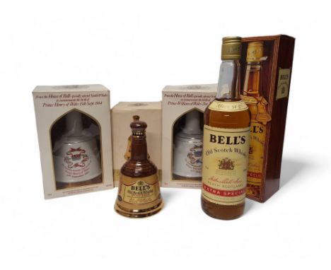 A Bell's Old Scotch Whisky, Specially Selected, bell shaped decanter, 6 2/3floz 70° Proof, unopened, boxed; a Bells Scotch Wh