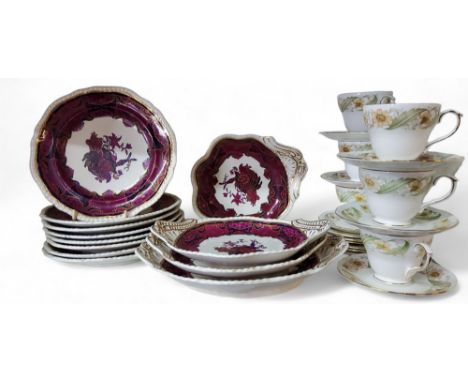 A Copeland &amp; Garrett Late Spode's Imperial part dessert service, in puce and maroon, picked out in gilt, comprising three