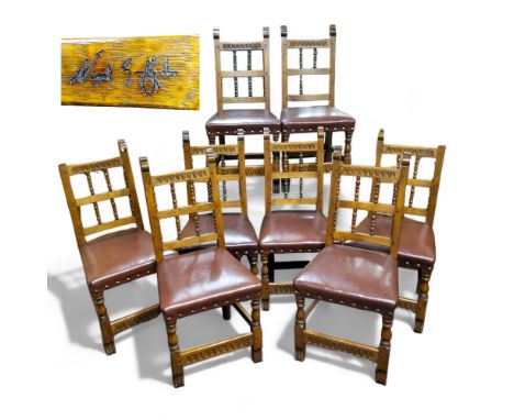 Nigel Griffiths of Derbyshire&nbsp; - a set of eight 20th century golden oak dining chairs,&nbsp; made by Nigel Griffiths of 