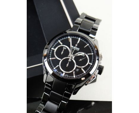 RADO HYPERCHROME CHRONOGRAPH BRACELET WATCH, ref. 01.650.0275.3, c. 2016, no. 13*****2, black dial applied polished stainless