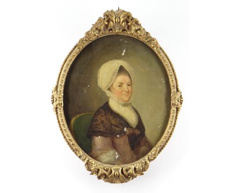 MID 18TH CENTURY BRITISH SCHOOL oil on canvas - portrait of Mrs Catherine Allix in lace cap, inscribed verso 'Mrs Allix, Daug