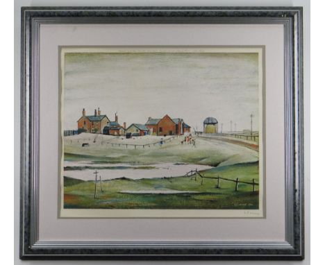 LAURENCE STEPHEN LOWRY R.A. (British, 1887-1976) offset lithograph - Landscape with Farm Buildings, 1974, on wove, signed in 