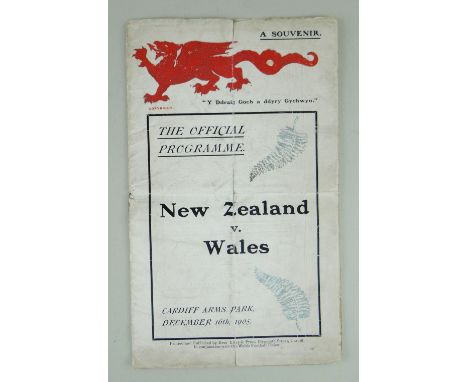 A SOUVENIR RUGBY UNION PROGRAMME FROM WALES V NEW ZEALAND 1905, one of the most famous matches of all, played at Cardiff Arms