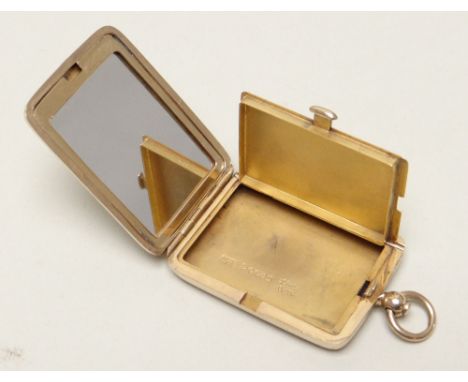 GEORGE V ASPREY 9CT GOLD COMPACT / PILL BOX of rectangular form, engine turned with initials to cover 'M G', the hinged openi