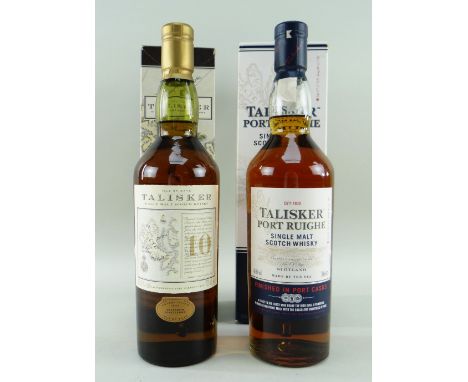 TWO TALISKER DISTILLERY ISLE OF SKYE EXPRESSIONS comprising Talisker single malt scotch whisky aged 10 years map label bottli