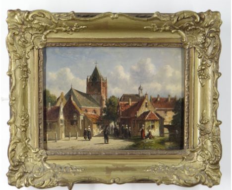 PETRUS GERARDUS VERTIN (Dutch, 1819-1893) oil on panel - Townscape with figures near a canal, signed, 13 x 18cmsProvenance: p
