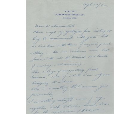  BEECHAM THOMAS: (1879-1961) English Conductor. A.L.S., Thomas Beecham, six pages, 8vo, London, 12th September 1954, to his A