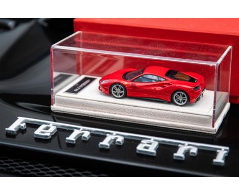 1/43 scale Ferrari 488 GTB model brand new in a felt-lined Perspex box.Bespoke 1/43 model of a 2015 Ferrari 488 GTB in a Pers