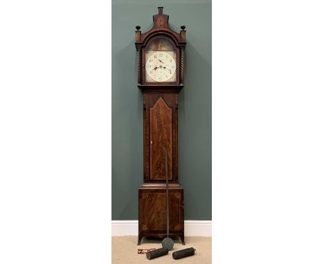 LONGCASE CLOCK - Victorian mahogany with painted dial - 'Harland of Hull', twin weights and pendulum present, 230cms H, 50cms