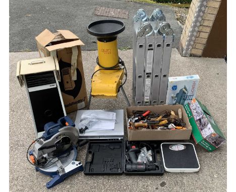 HOUSEHOLD/GARDEN/GARAGE ITEMS - to include Powercraft mitre saw, AL-KO H11005 shredder, Panasonic DMR-EZ45V DVD/video player,