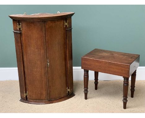 ANTIQUE FURNITURE (2) - an oak bow fronted, two door wall hanging corner cupboard, 87cms H, 60cms W, 38cms D and a mahogany c