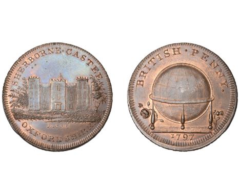 18th Century Tokens, Oxfordshire, Watlington, Skidmore’s Globe series, Penny, 1797, Sherborne (sic) Castle, rev. globe, edge 