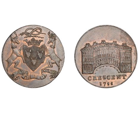 18th Century Tokens, DERBYSHIRE, Buxton, William Hay, Thomas Tomlinson and William Orme, Halfpenny, 1796, arms of the Duke of
