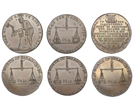 18th Century Tokens, GLOUCESTERSHIRE, Badminton, Kempson’s mule Halfpence (3), scales 1795-96 (3), revs. beggar, 9.38g/12h (D