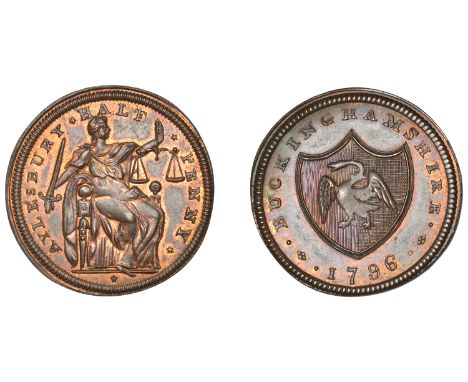 18th Century Tokens, BUCKINGHAMSHIRE, Aylesbury, Francis Wheeler, Halfpenny, 1796, Justice seated right, holding sword and sc