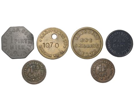 Miscellaneous Tokens and Checks, HERTFORDSHIRE, Boreham Wood, S.E. Opperman Ltd, uniface brass, stamped 1070, 25mm; Cheshunt,