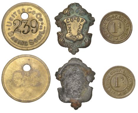 Miscellaneous Tokens and Checks, Co LIMERICK, Limerick, Limerick CSL, brass Penny, 22mm (Rains 2); Co WEXFORD, Enniscorthy, E