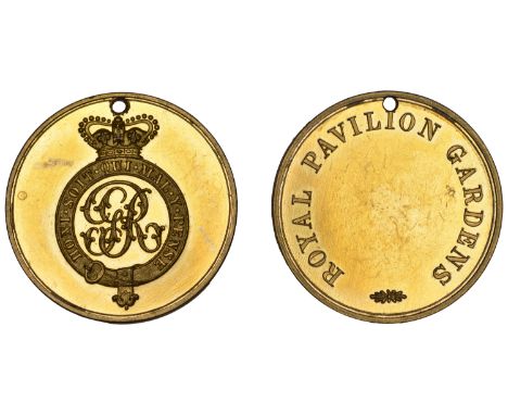SUSSEX, Brighton, Royal Pavilion Gardens, gilt-copper, gr monogram within crowned Garter, rev. legend, un-named, 32mm, 12.60g