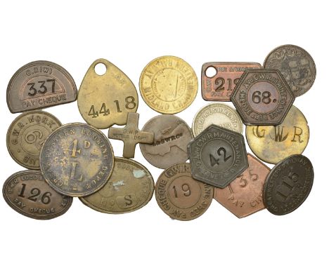 Miscellaneous Tokens and Checks, Great Western Railway, pay and tool checks (17), mostly in brass, all different, a good vari