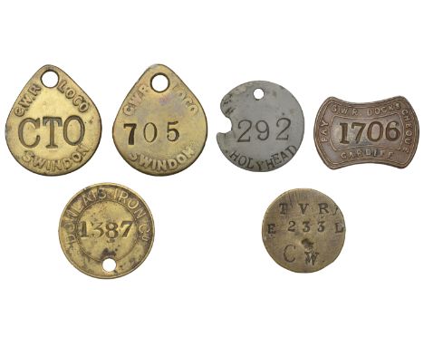 Miscellaneous Tokens and Checks, WILTSHIRE, Swindon, G[reat] W[estern] R[ailway], Loco, uniface triangular brass (2), stamped